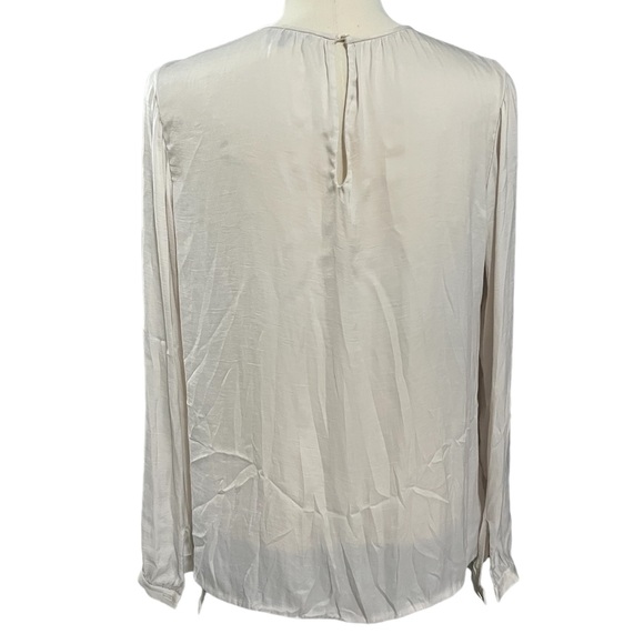 Vince Womens Long Sleeve Surplice Crew Neck Top Blouse Light Gray Ivory - Picture 2 of 6